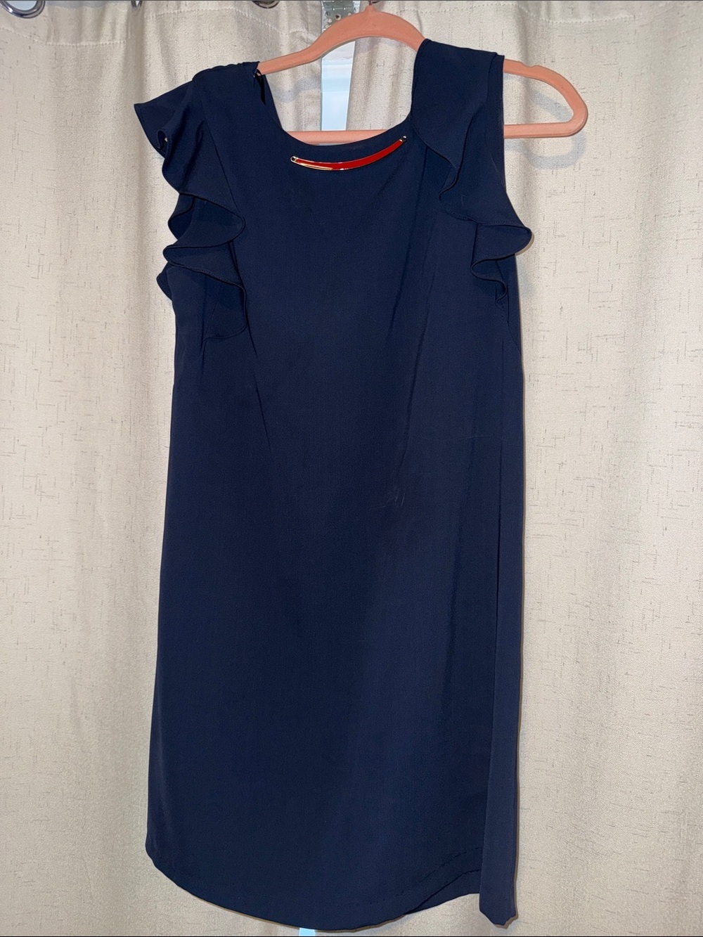 Zara Navy Ruffle Sleeve Shift Dress - Classic Women's Dress